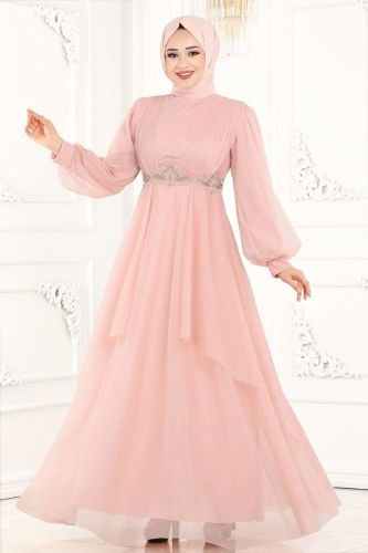 moda selvim Evening Wear 2213PN204 Powder - Thumbnail