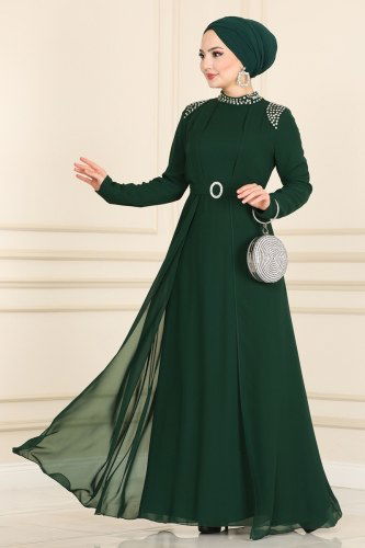 moda selvim Evening Wear 2214PN204 Emerald - Thumbnail