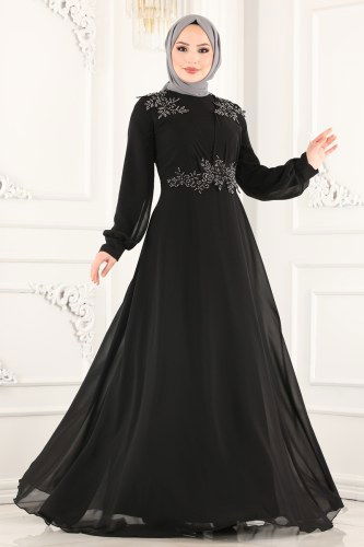 moda selvim Evening Wear 2215PN204 Black - Thumbnail