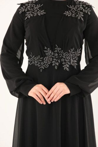 moda selvim 2215PN204 اسود فساتين سهره - Thumbnail