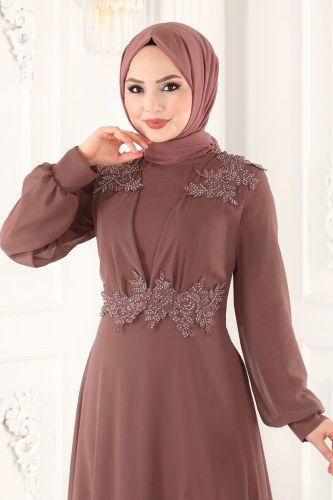 moda selvim 2215PN204 بودرة مع فيزيون فساتين سهره - Thumbnail