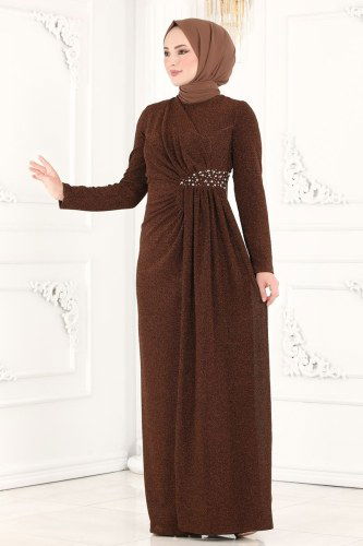 moda selvim Evening Wear 2216PN204 Brown - Thumbnail