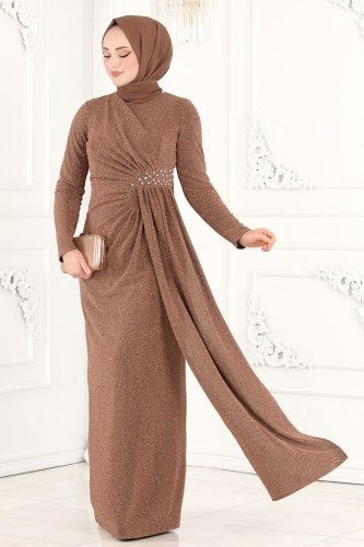 moda selvim 2216PN204 لون نحاسي فساتين سهره - Thumbnail
