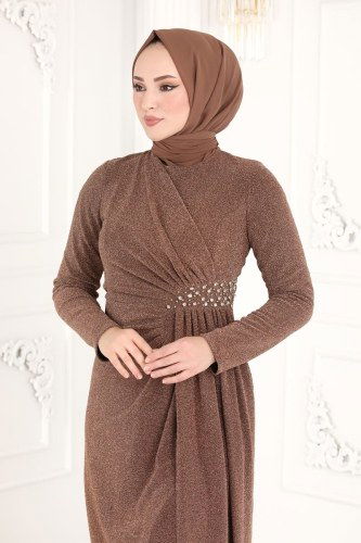 moda selvim 2216PN204 لون نحاسي فساتين سهره - Thumbnail