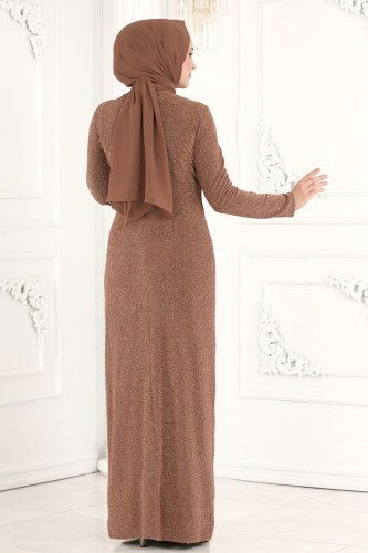 moda selvim 2216PN204 لون نحاسي فساتين سهره - Thumbnail