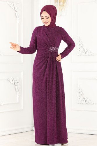 moda selvim Evening Wear 2216PN204 Damson - Thumbnail
