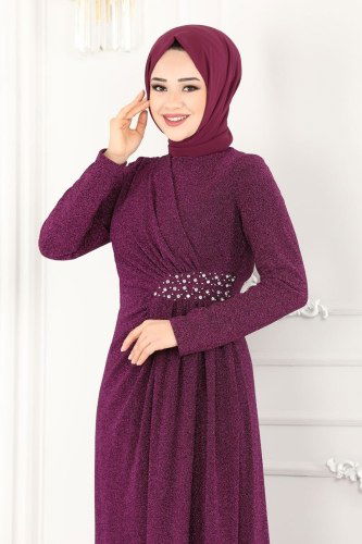 moda selvim Evening Wear 2216PN204 Damson - Thumbnail