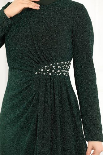 moda selvim 2216PN204 الزيتي فساتين سهره - Thumbnail
