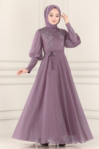 moda selvim 2217PN204 الزهري فساتين سهره - Thumbnail