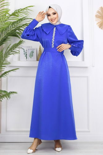 moda selvim Evening Wear 221OFR845 Saxon Blue - Thumbnail