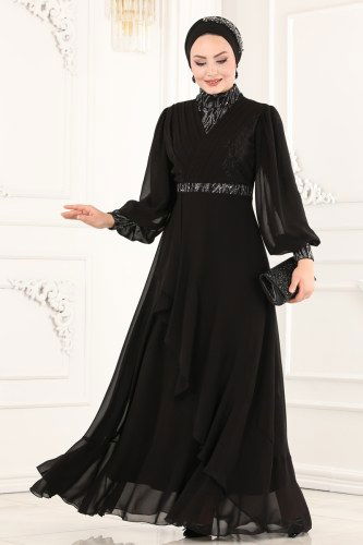 moda selvim Evening Wear 2220PN204 Black - Thumbnail