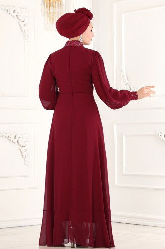 moda selvim Evening Wear 2220PN204 Claret Red - Thumbnail