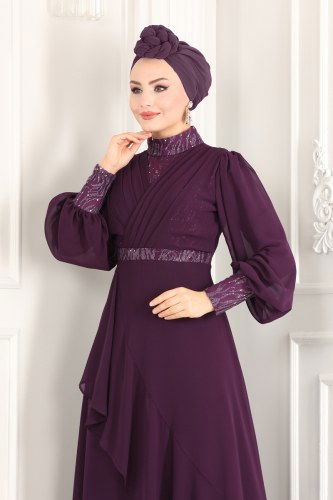 moda selvim Evening Wear 2220PN204 Damson - Thumbnail