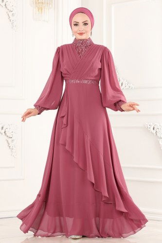 moda selvim 2220PN204 الزهري فساتين سهره - Thumbnail