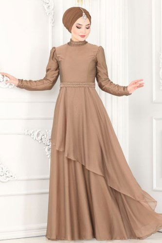 moda selvim Evening Wear 2222PN204 Latte - Thumbnail