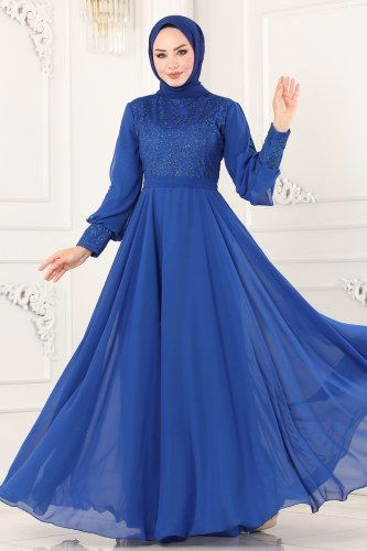 moda selvim Evening Wear 2226PN204 Saxe - Thumbnail