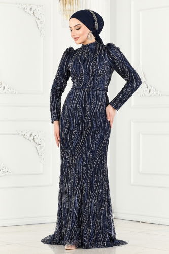 moda selvim Evening Wear 2309MDY868 Navy Blue - Thumbnail