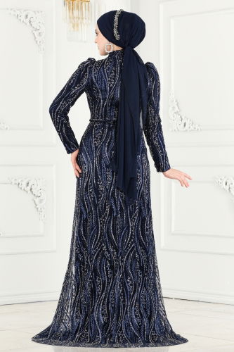 moda selvim Evening Wear 2309MDY868 Navy Blue - Thumbnail