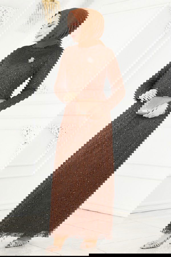 Modaselvim خصم صافٍ20%+20% في سلة التسوق 2402PN204 البني فساتين سهره