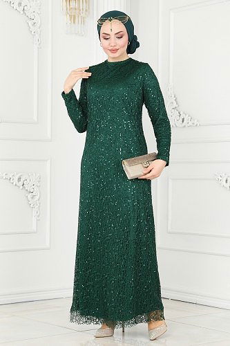 moda selvim 2402PN204 الزيتي فساتين سهره - Thumbnail