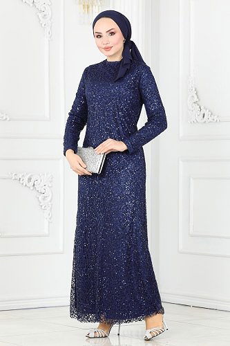 moda selvim Evening Wear 2402PN204 Navy Blue - Thumbnail
