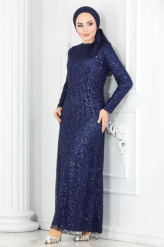 moda selvim Evening Wear 2402PN204 Navy Blue - Thumbnail