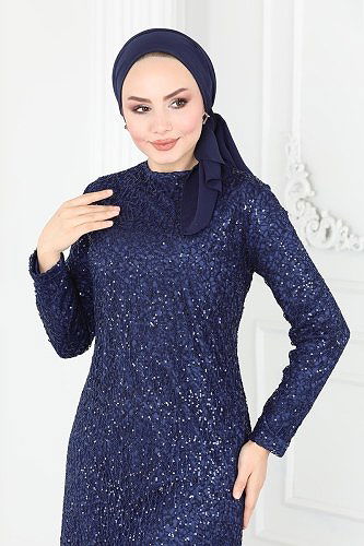 moda selvim Evening Wear 2402PN204 Navy Blue - Thumbnail