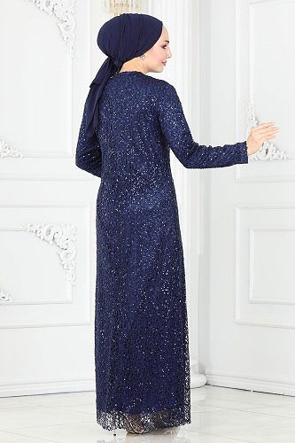 moda selvim 2402PN204 كحلي فساتين سهره - Thumbnail