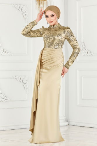 moda selvim Evening Wear 2407MDY868 Gold - Thumbnail