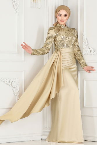 moda selvim Evening Wear 2407MDY868 Gold - Thumbnail