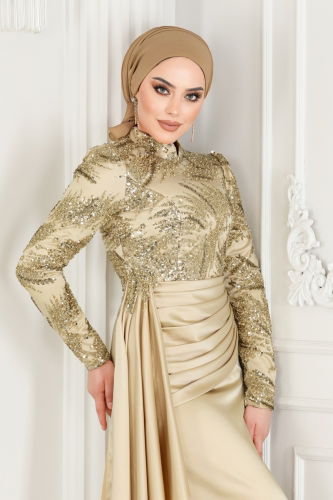 moda selvim Evening Wear 2407MDY868 Gold - Thumbnail