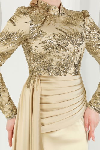 moda selvim Evening Wear 2407MDY868 Gold - Thumbnail