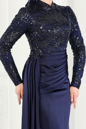 moda selvim Evening Wear 2407MDY868 Navy Blue - Thumbnail