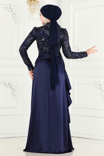 moda selvim Evening Wear 2407MDY868 Navy Blue - Thumbnail