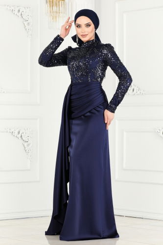 moda selvim Evening Wear 2407MDY868 Navy Blue - Thumbnail