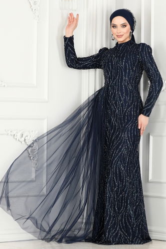 moda selvim Evening Wear 2412MDY868 Navy Blue - Thumbnail