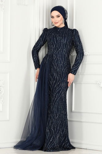 moda selvim Evening Wear 2412MDY868 Navy Blue - Thumbnail