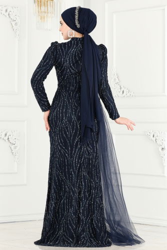 moda selvim Evening Wear 2412MDY868 Navy Blue - Thumbnail