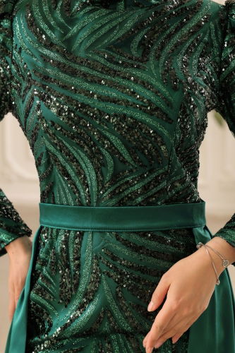 moda selvim Evening Wear 3012IPD866 Emerald - Thumbnail