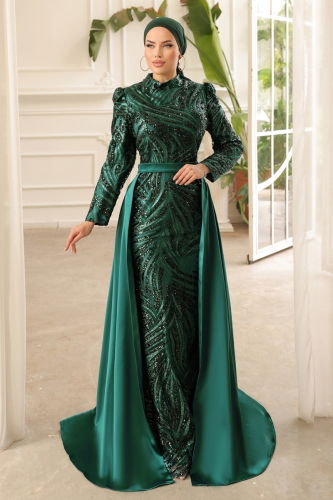 moda selvim Evening Wear 3012IPD866 Emerald - Thumbnail