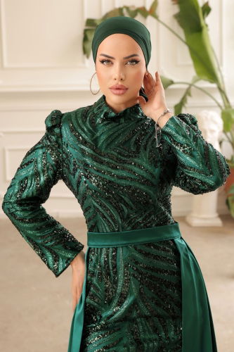 moda selvim Evening Wear 3012IPD866 Emerald - Thumbnail