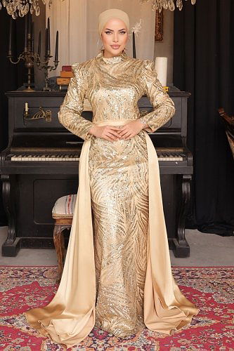 moda selvim Evening Wear 3012IPD866 Gold - Thumbnail