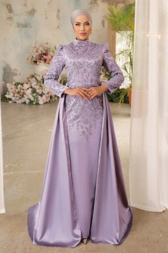 moda selvim Evening Wear 3023IPD866 Lilac - Thumbnail