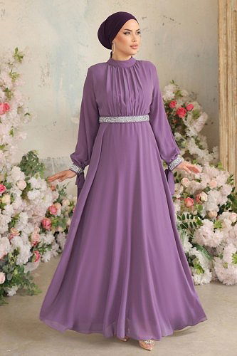 moda selvim Evening Wear 4089LPN858 Lilac - Thumbnail