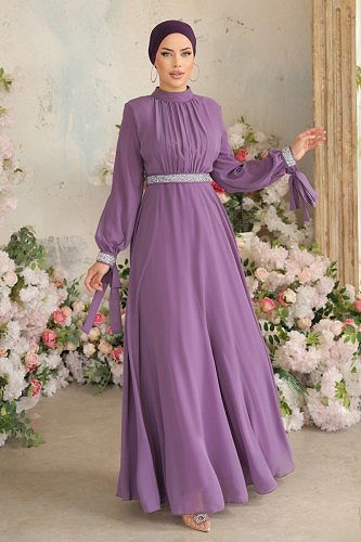 moda selvim Evening Wear 4089LPN858 Lilac - Thumbnail