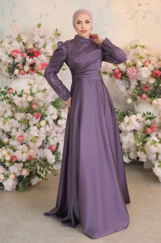 moda selvim Evening Wear 4372D170 Dark Lilac - Thumbnail