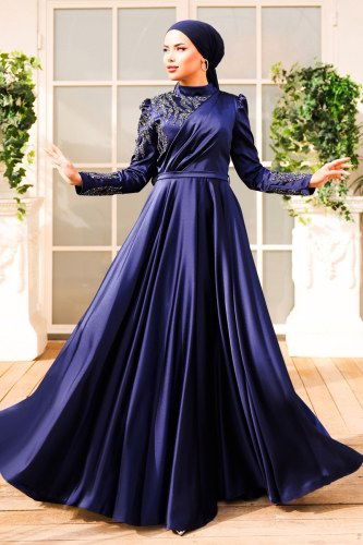 moda selvim Evening Wear 4440SRH861 Navy Blue - Thumbnail