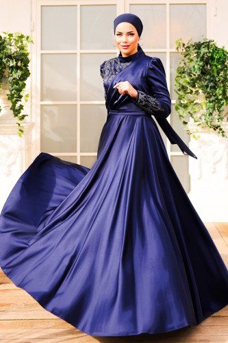 moda selvim Evening Wear 4440SRH861 Navy Blue - Thumbnail