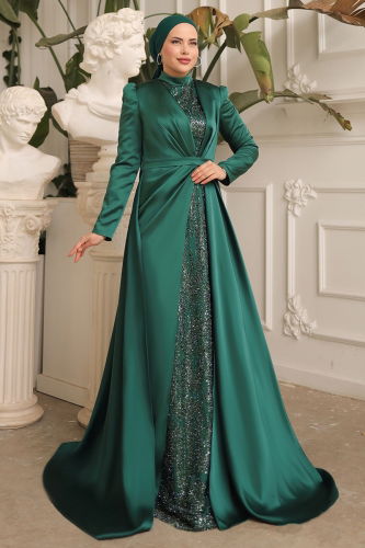 moda selvim Evening Wear 4487D170 Emerald - Thumbnail