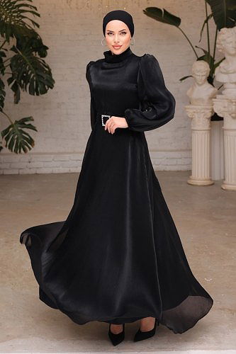 moda selvim Evening Wear 4489ALG474 Black - Thumbnail